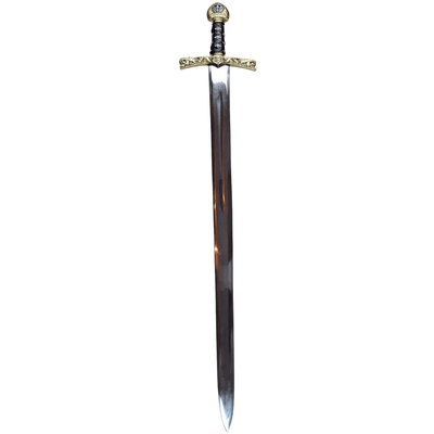 Replika meča Excalibur kráľa Artuša s gravírovaním – 98,5 cm, oceľová čepeľ, mosadzná rukoväť
