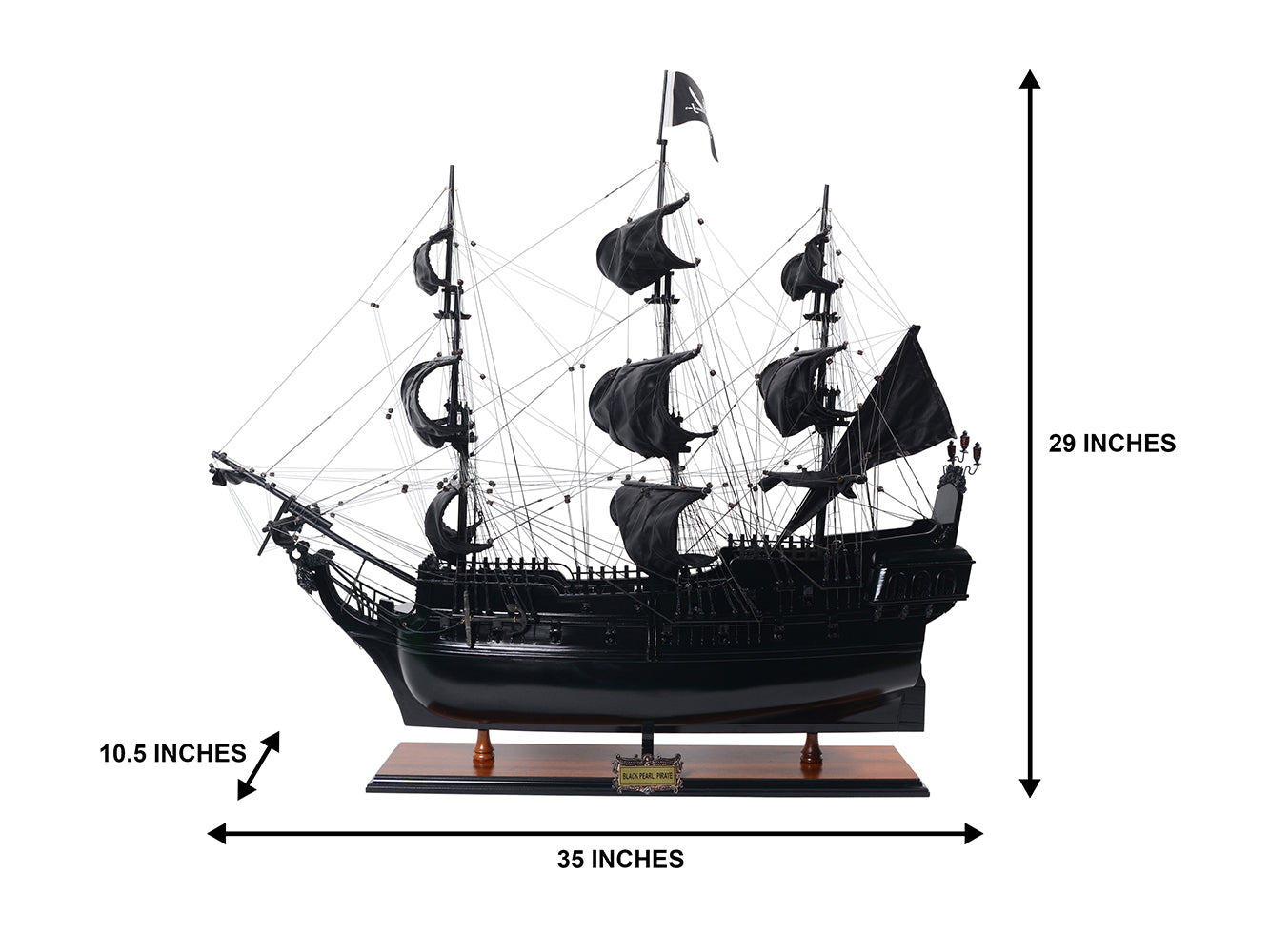 Model pirátskej lode Čierna perla BP80R s možnosťou personalizácie gravírovaním, dĺžka 89 cm, exkluzívny darček na každú príležitosť, umelecké remeslo, drevený podstavec