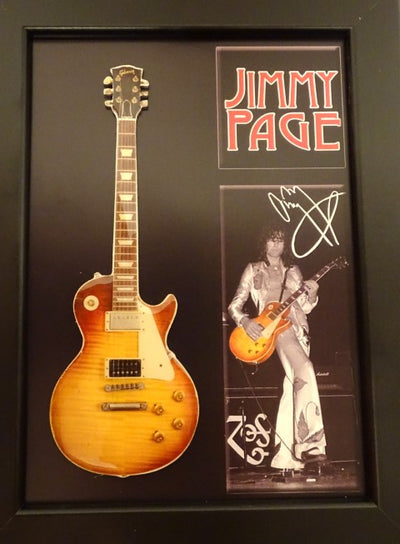 Mini gitara w stylu Jimmy Page z ramką FMG-012, możliwość personalizacji grawerem, idealna na prezent, drewniana ramka 1,3cm x 16cm x 21,4cm, stalowa mini gitara do postawienia lub zawieszenia na ścianie