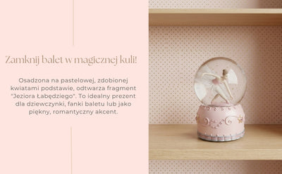 Tańcząca Baletnica w Szklanej Kuli 12cm z Możliwością Personalizacji Graweru - Elegancka Pastelowa Dekoracja na Prezent dla Miłośników Baletu, Wykonana z Polyresinu i Szkła