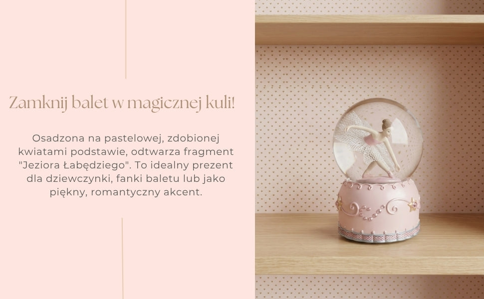 Tańcząca Baletnica w Szklanej Kuli 12cm z Możliwością Personalizacji Graweru - Elegancka Pastelowa Dekoracja na Prezent dla Miłośników Baletu, Wykonana z Polyresinu i Szkła