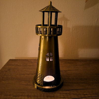 Maják svietnik na tealight 18,5 cm v antickom zlate s možnosťou gravírovania