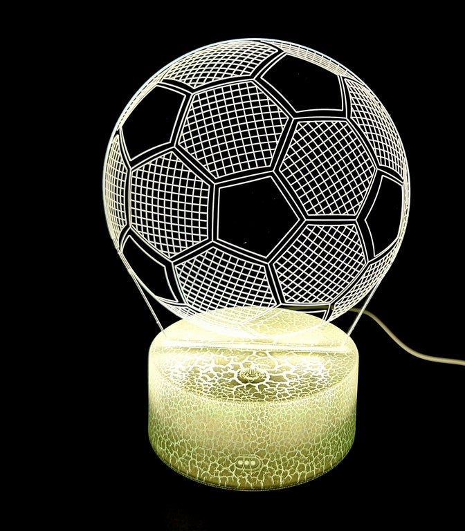 Nočná lampička Futbalová lopta s možnosťou personalizácie gravírovaním - Ideálny darček pre milovníkov futbalu - výška 17 cm - 3 farby na výber - Napájanie cez USB alebo 3 batérie AAA