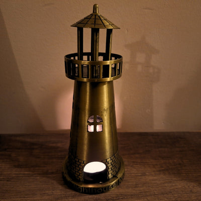 Maják svietnik na tealight 18,5 cm v antickom zlate s možnosťou gravírovania