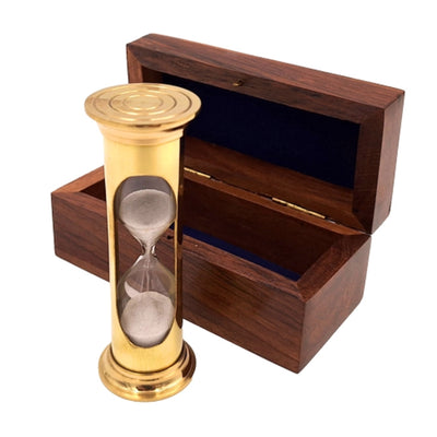 Presýpacie hodiny ROUND STP99 v drevenej krabičke s možnosťou personalizácie gravírovaním, mosadzné, zlatisté, 3 minúty, ideálny darček pre milovníkov RPG a držiteľov Guinnessových rekordov