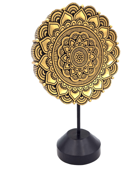Figúrka Oválna mandala 35cm - zlatá budhistická dekorácia s možnosťou personalizácie gravírovania