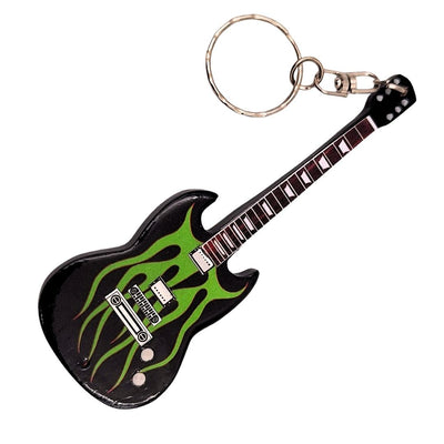 Drevený prívesok gitara Metallica Grynch s možnosťou personalizácie gravírovaním - ideálny darček pre fanúšikov Jamesa Hetfielda, vyrobený z mahagónu, farby: čierna, zelená, hnedá, rozmery 6 x 10 x 0,5 cm
