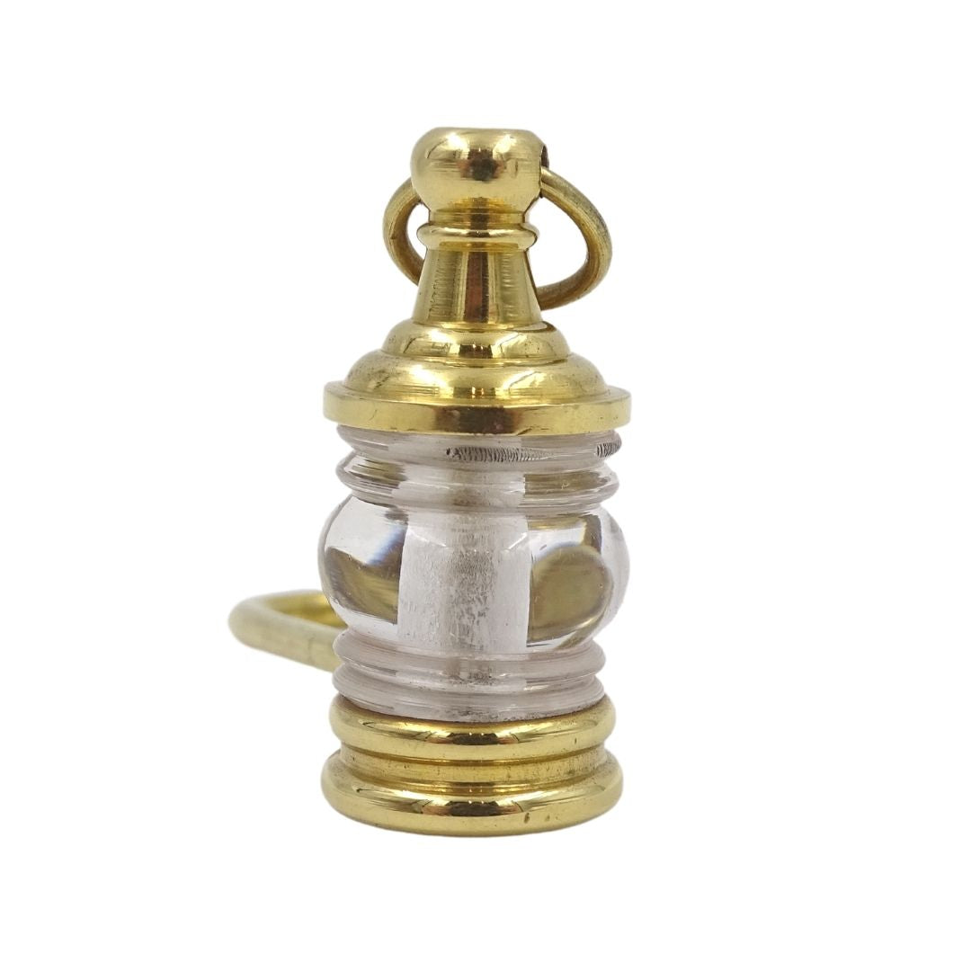 Námornícka lampa prívesok na kľúče Key-0118 z mosadze a skla, zlatá, personalizované gravírovanie, ideálny darček, rozmery 11 x 2 x 2 cm