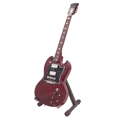 Mini gitara AC/DC Angus Young MGT-0567 s možnosťou personalizácie gravírovaním, ideálna ako darček, ručne vyrobená z mahagónového dreva, hnedá, výška 27,5 cm