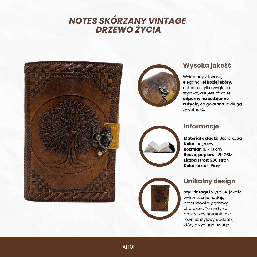 Kožený zápisník Vintage Retro 200 strán s gravírovaním