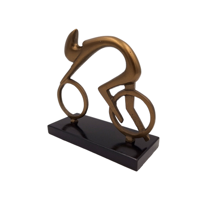 Figúrka cyklistu Cyklista VB26/9 s gravírovaním – elegantný darček pre cyklistu, výška 18 cm, mosadzná a čierna, minimalistická dekorácia do interiéru