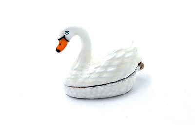 Elegantná kovová darčeková krabička v tvare labute s možnosťou personalizácie gravírovaním, bielo-zlatá, ideálna na uchovávanie šperkov - Rozmery 5x3.7x2.7 cm