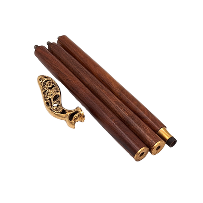 Elegantná skladacia drevená vychádzková palica s bohato zdobenou rúčkou v hnedej a zlatej farbe s možnosťou personalizácie gravírovaním