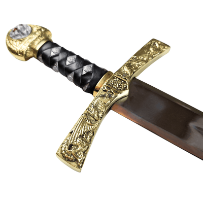 Replika meča Excalibur kráľa Artuša s gravírovaním – 98,5 cm, oceľová čepeľ, mosadzná rukoväť