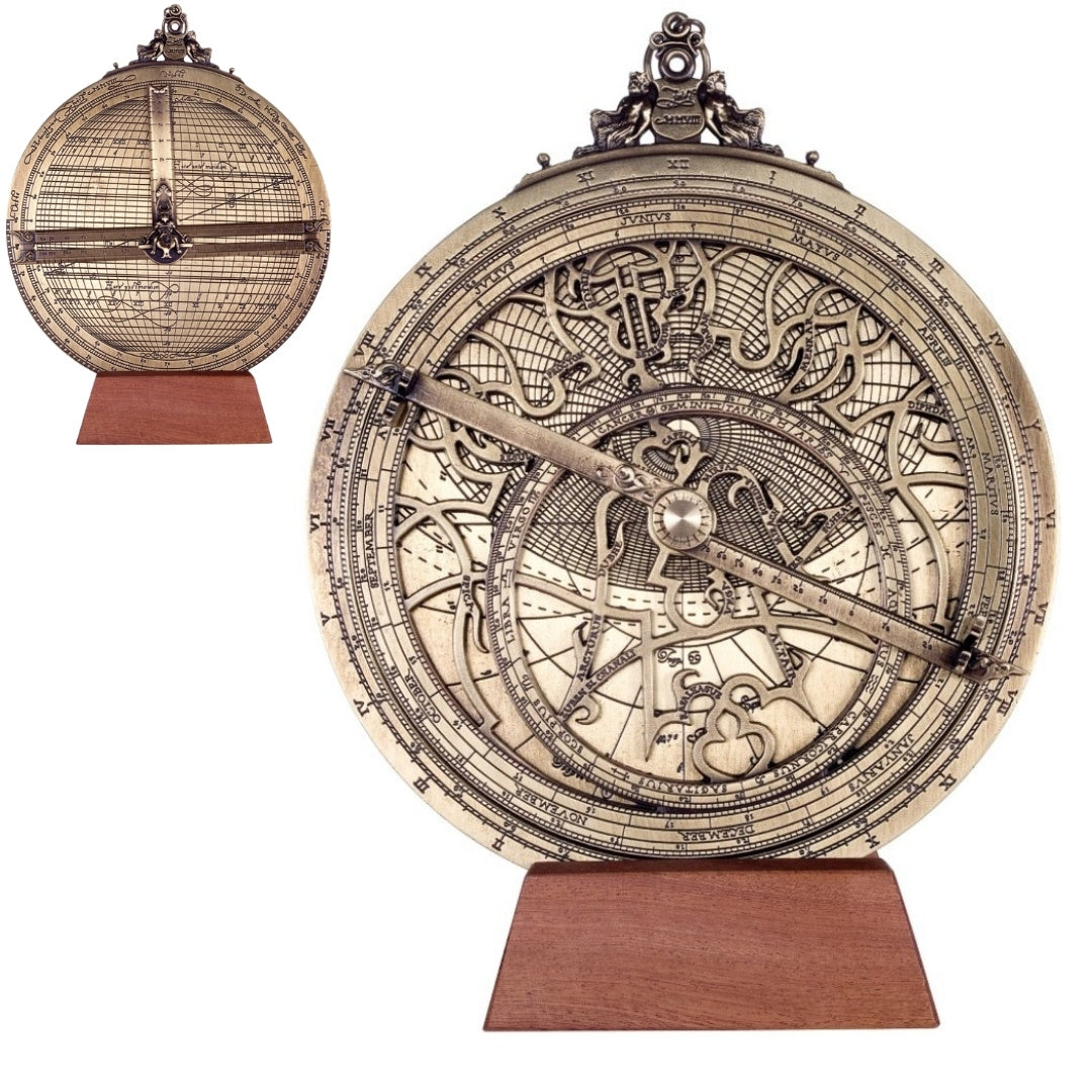 Mosadzné astrolábium Rojas H34 s možnosťou personalizácie gravírovaním – priemer 20 cm, elegantný darček na každú príležitosť, ručne vyrobené navigačné a astronomické zariadenie v renesančnom štýle