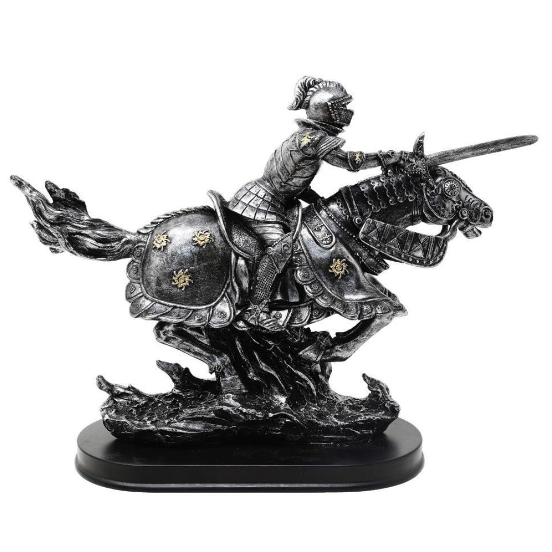 Figúrka rytier na koni 31cm – ručne maľovaný polyresin s možnosťou personalizácie gravírovania