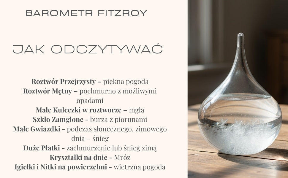 Búrkový barometer Fitzroya – kvapka Storm Glass s možnosťou personalizácie gravírovaním – elegantný darček v tvare kvapky, výška 11 cm, sklenená nádoba s jedinečnými kryštálmi reagujúcimi na zmeny počasia