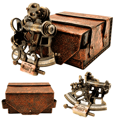 Retro mosadzný sextant v koženom puzdre - elegantný navigačný prístroj s možnosťou gravírovania - ideálny darček pre milovníkov jachtingu a histórie - rozmery 13x12x7 cm