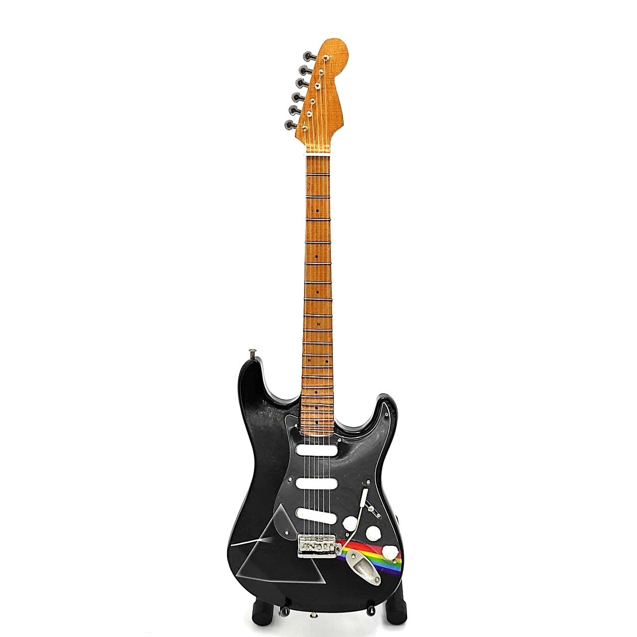 Mini gitara Pink Floyd z mahagónového dreva, ručne vyrobená, 27,5 cm, možnosť personalizácie gravírovaním, ideálny darček pre fanúšikov hudby