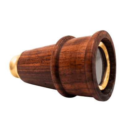 Retro mosadzno-drevený ďalekohľad HT021 s možnosťou gravírovania – elegantná dekorácia ako darček vo vintage, námorníckom štýle, dĺžka 18 cm