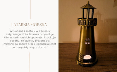 Maják svietnik na tealight 18,5 cm v antickom zlate s možnosťou gravírovania