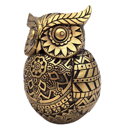 Sova múdrosti s možnosťou personalizácie gravírovaním, dekorácia v zlatej a čiernej farbe, výška 13,6 cm, ideálny darček na každú príležitosť