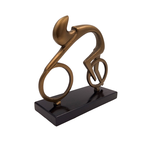 Figúrka cyklistu Cyklista VB26/9 s gravírovaním – elegantný darček pre cyklistu, výška 18 cm, mosadzná a čierna, minimalistická dekorácia do interiéru