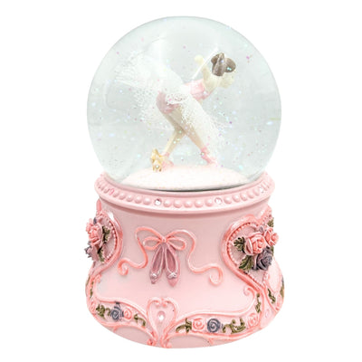 Tancujúca baletka v sklenenej guli 15cm s personalizovaným gravírovaním - elegantná hracia skrinka s pastelovou základňou a melódiou Labutie jazero