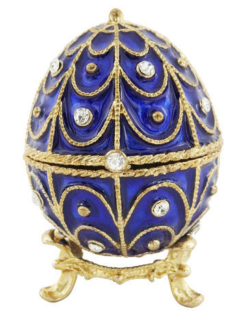 Exkluzívna kovová šperkovnica s kryštálikmi v tvare Fabergého vajíčka, tmavomodro-zlatá, 5,5x6,5cm s možnosťou personalizácie gravírovaním