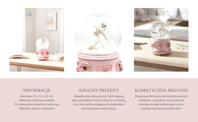 Tancujúca baletka v sklenenej guli 15cm s personalizovaným gravírovaním - elegantná hracia skrinka s pastelovou základňou a melódiou Labutie jazero