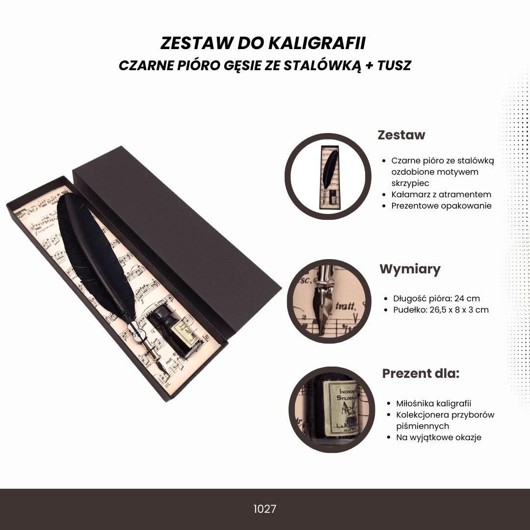 Elegantná kaligrafická súprava s čiernym husacím perom s hrotom, atramentom a možnosťou personalizácie gravírovaním