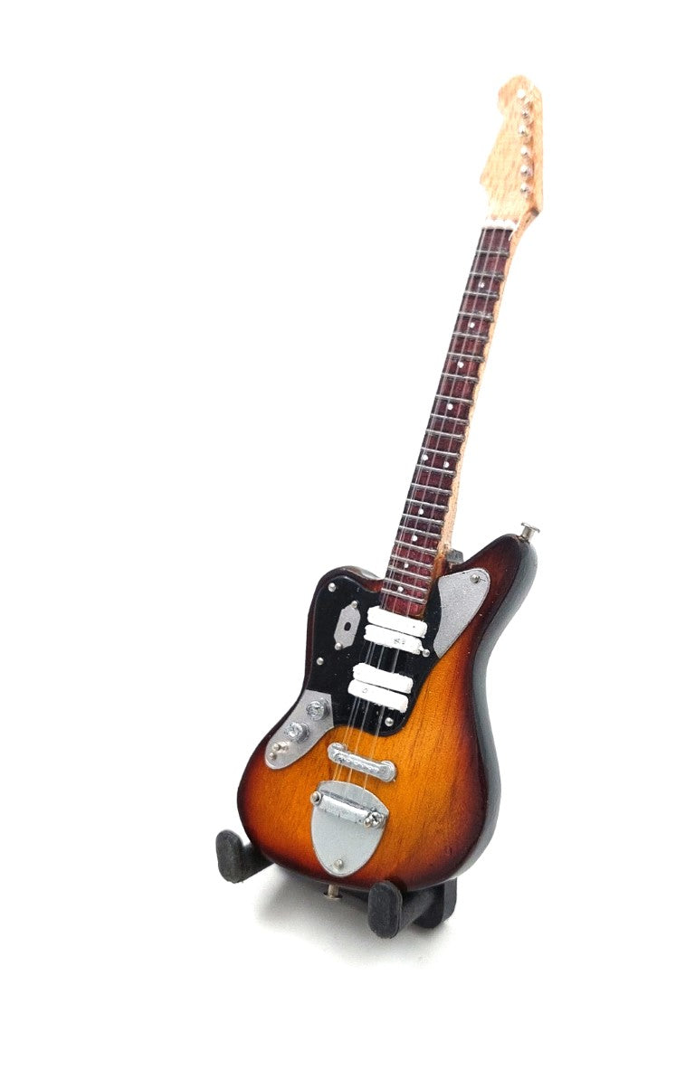Mini gitara 15cm v štýle Kurta Cobaina s možnosťou personalizácie gravírovaním - hnedá mahagónová gitara ako darček pre fanúšika grunge’u a Nirvany