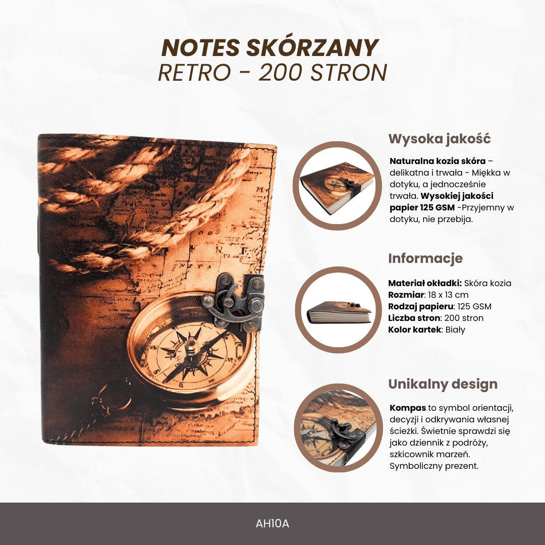 Kožený zápisník retro vintage kompas 200 strán s možnosťou personalizácie gravírovaním