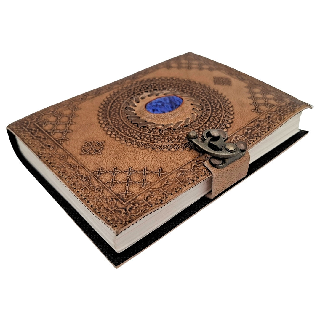 Retro kožený zápisník s kameňom - personalizovaný zápisník s gravírovaním - byvolia koža, hnedý, 18x13 cm