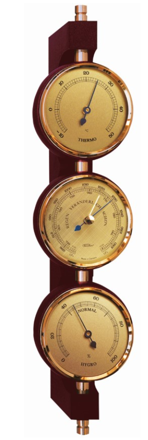 Exkluzívna meteorologická stanica Fischer 7894-22 z mosadze a mahagónu s personalizovaným gravírovaním - barometer, teplomer a vlhkomer ako darček v klasickom štýle, rozmery 29x7,3 cm