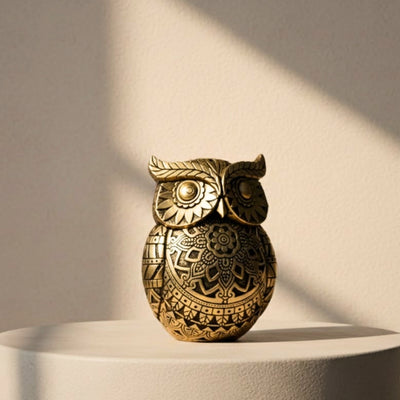 Sova múdrosti s možnosťou personalizácie gravírovaním, dekorácia v zlatej a čiernej farbe, výška 13,6 cm, ideálny darček na každú príležitosť