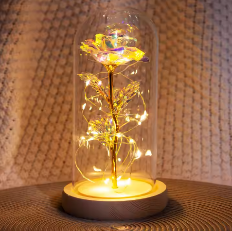 Nočná LED lampička Ruža s možnosťou personalizácie gravírovaním, romantický darček, výška 21,5 cm, jemné svetlo, ideálna dekorácia do spálne