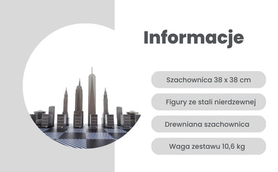 Nowojorskie Szachy Skyline z Grawerem ze Stali Nierdzewnej