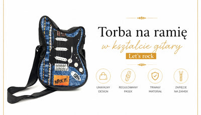 Taška cez rameno v tvare gitary Let’s Rock RBG-019 s možnosťou personalizácie gravírovaním, vodoodolná, ideálna ako darček pre hudobníka, PVC 100% a polyester, rozmery 34 x 23 x 5 cm
