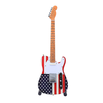 Zberateľská mini gitara MGT-2639 v štýle Bruce Springsteen s možnosťou personalizácie gravírovaním, ručne vyrobená z mahagónu, ideálny darček pre fanúšika hudby, výška 27,5 cm
