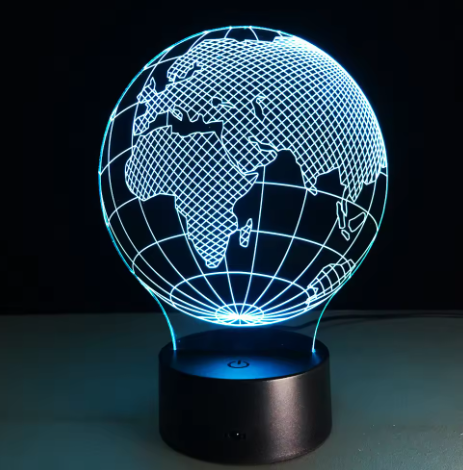 LED lampička Glóbus so 7 farbami svetla, možnosť personalizácie gravírovaním, ideálny darček pre cestovateľa, výška 17 cm, USB kábel