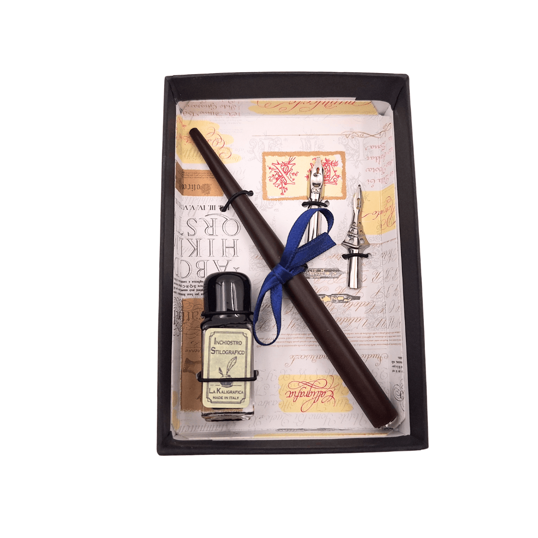 Kaligrafická súprava s personalizovaným gravírovaním - talianske pero s dvoma hrotmi a kalamárom, ideálna ako darček - elegantné balenie 12.5x8,5x3cm