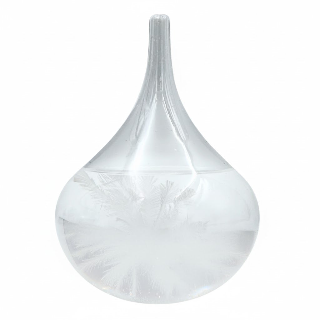Búrkový barometer Fitzroya – kvapka Storm Glass s možnosťou personalizácie gravírovaním – elegantný darček v tvare kvapky, výška 11 cm, sklenená nádoba s jedinečnými kryštálmi reagujúcimi na zmeny počasia