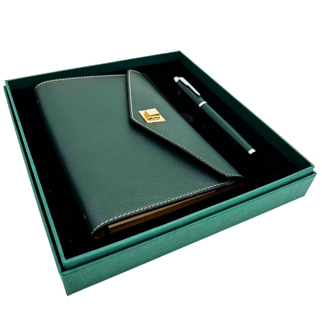 Elegancki Zestaw Upominkowy z Personalizowanym Grawerem - Skórzany Notes A6 z Wysokiej Jakości Długopisem w Luksusowym Pudełku Prezentowym
