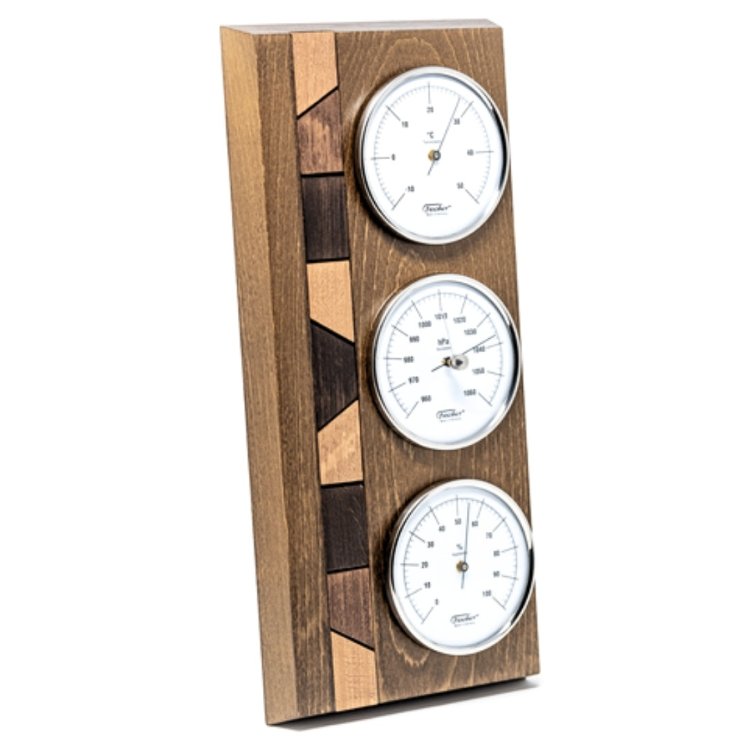 Meteorologická stanica Fischer 9171-31 s barometrom, vlhkomerom a teplomerom na drevenom podstavci s možnosťou personalizácie gravírovaním