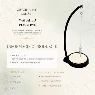 Wahadło Piaskowe Sand Pendulum z Grawerem - Inspirująca Dekoracja 38cm z Kinetycznym Piaskiem