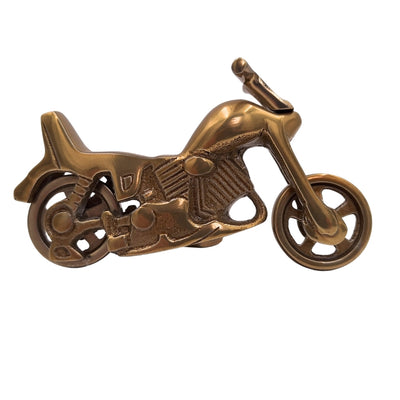 Kovový model motocykla N-2960 z hliníka v antickej mosadzi – personalizované gravírovanie na darček, rozmery 17,5 x 10 cm