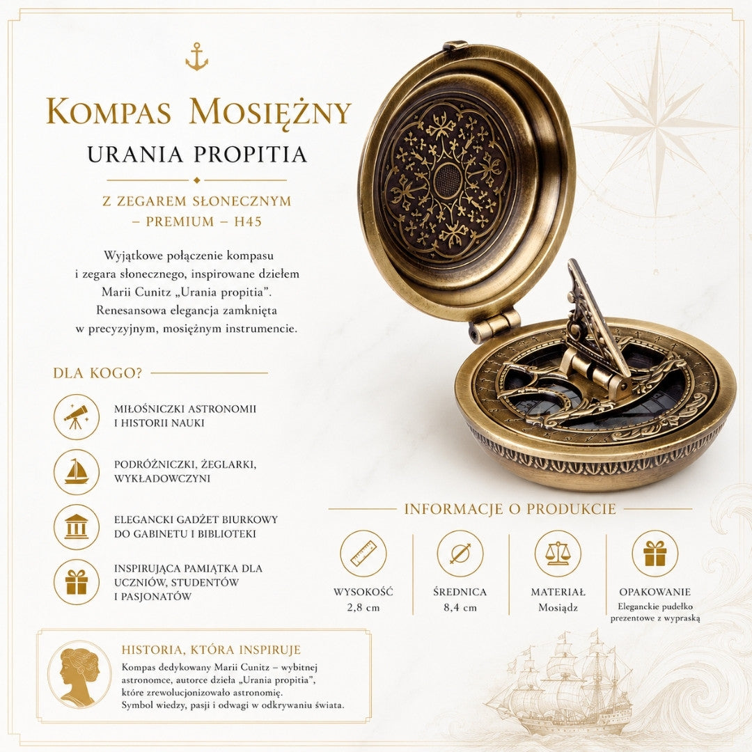 Mosadzný kompas Urania Propitia so slnečnými hodinami