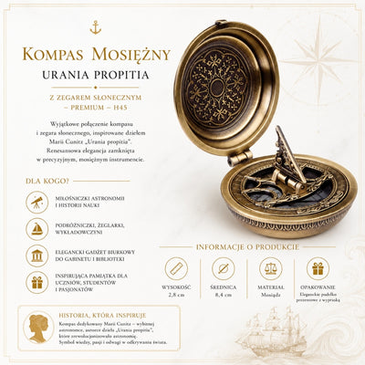 Mosadzný kompas Urania Propitia so slnečnými hodinami