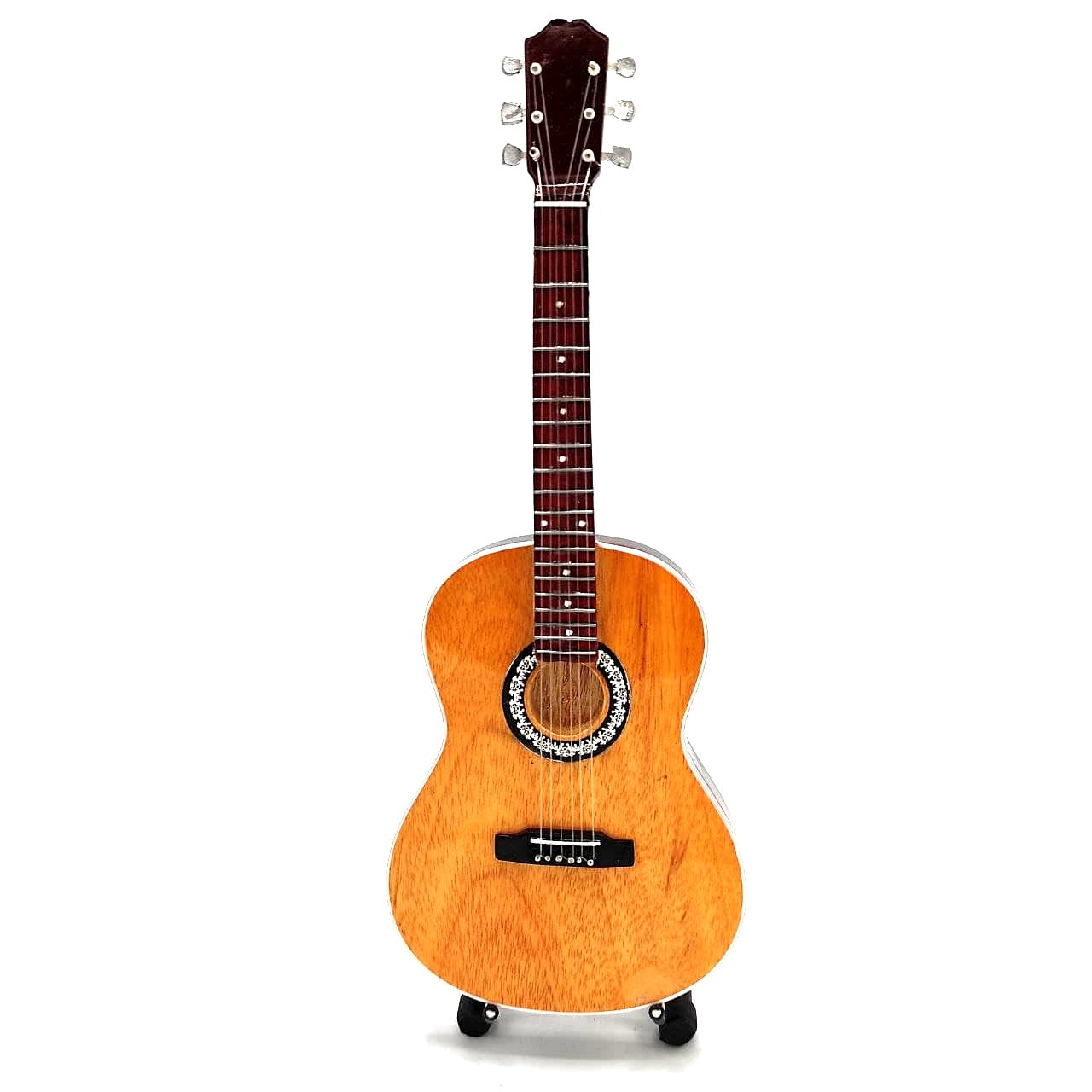 Mini klasická gitara s gravírovaním - drevená mahagónová dekorácia 25 cm